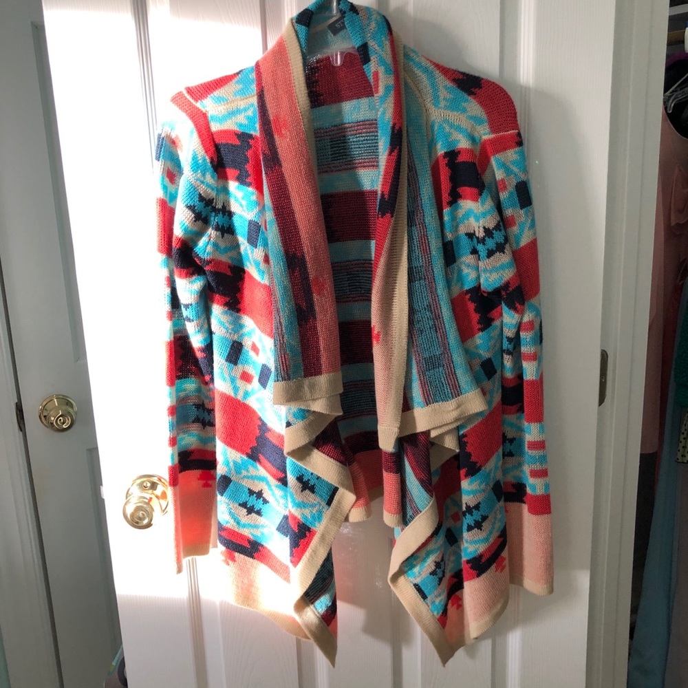 Aztec Print Shawl/Wrap Sweater Small